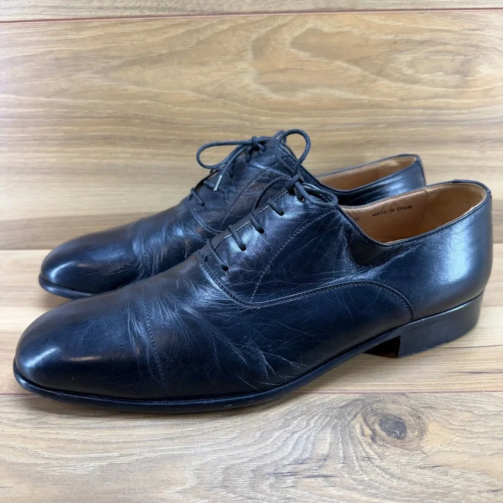 Magnanni Plain Toe Mens 11 Wide Black Leather Formal Business Dress Oxfords